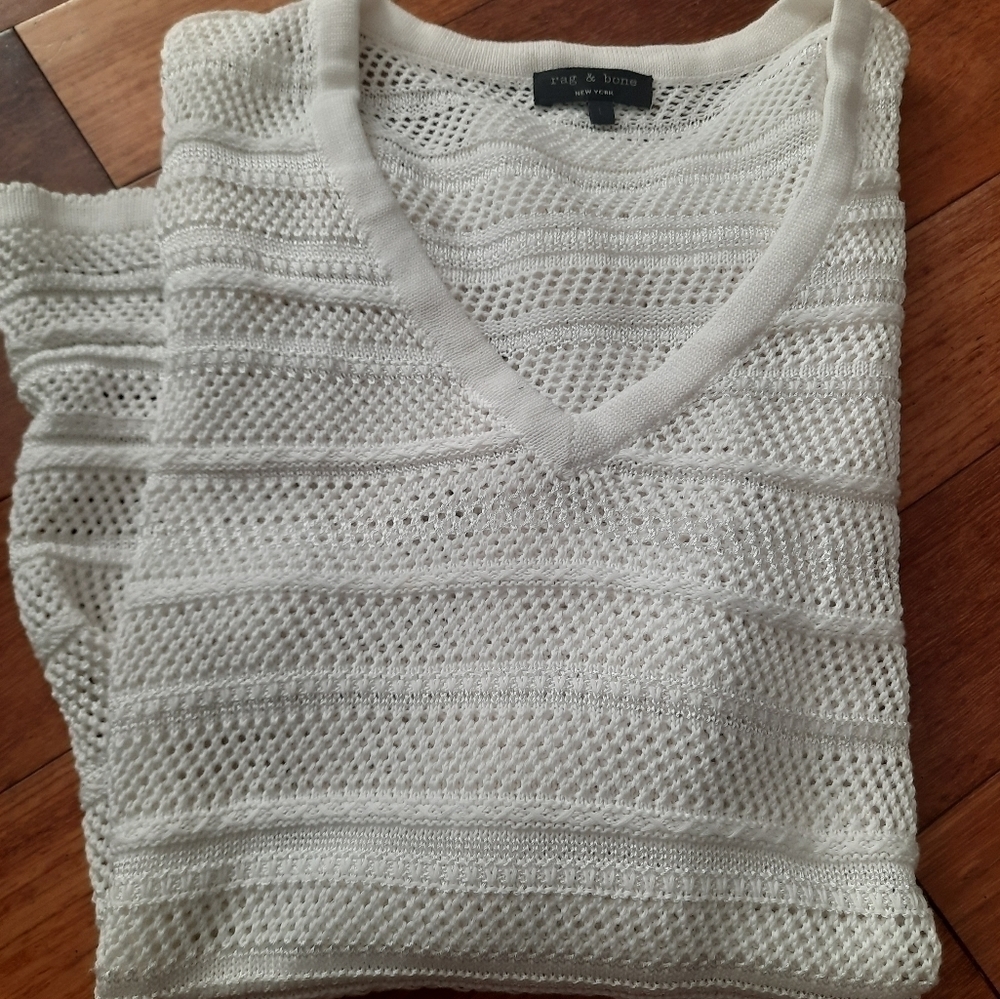 Rag & Bone White Crochet V-Neck Sweater Pullover size Large - Picture 8 of 8